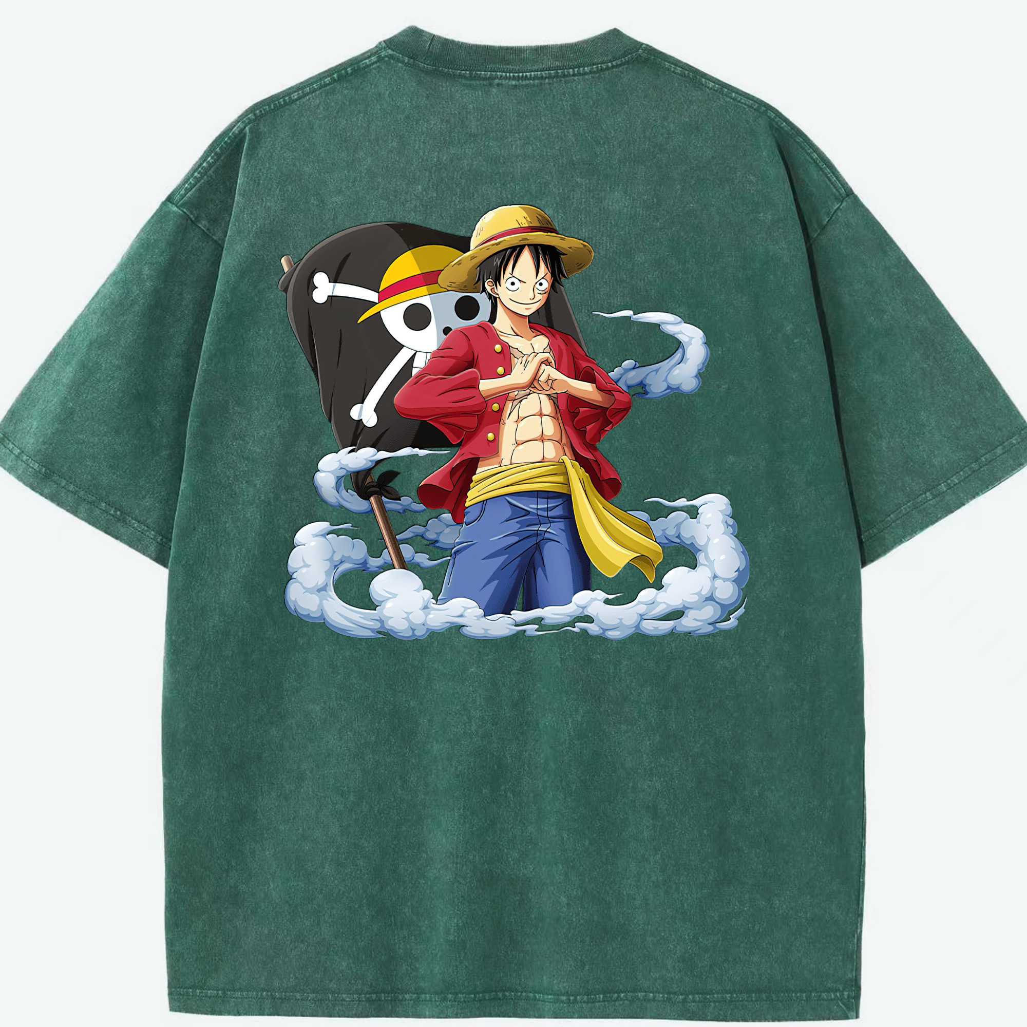 ワンピース モンキー・D・ルフィ ONE PIECE Monkey D. Luffy 綿100% ヴィンテージ風 半袖Tシャツ（背面プリント）